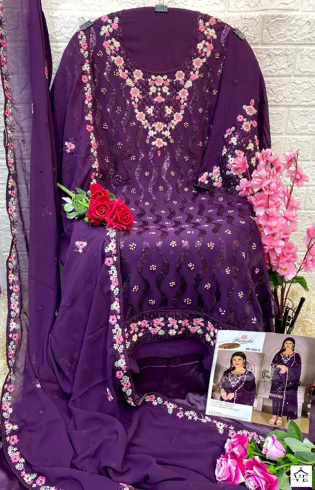 Ramsha R-592 Nx Faux Georgette Wholesale Pakistani Suit Catalog — Wholesale Salwar Suits, MPA wholesale from Surat - Gallery Image 5
