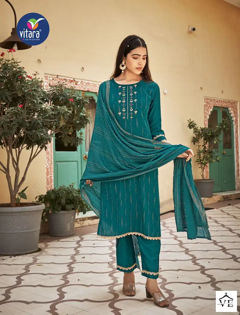 Vitara Riwaz Self Weaving Jacquard Wholesale Readymade Salwar Suit Catalog — Wholesale Salwar Suits, MPA wholesale from Surat — view 4