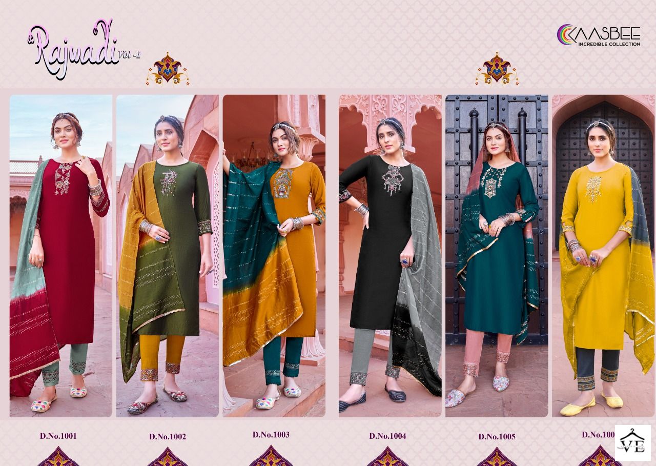 Kaasbee Rajwadi Vol 1 Chinon Wholesale Readymade Salwar Suit Catalog — Wholesale Salwar Suits, MPA wholesale from Surat — view 7