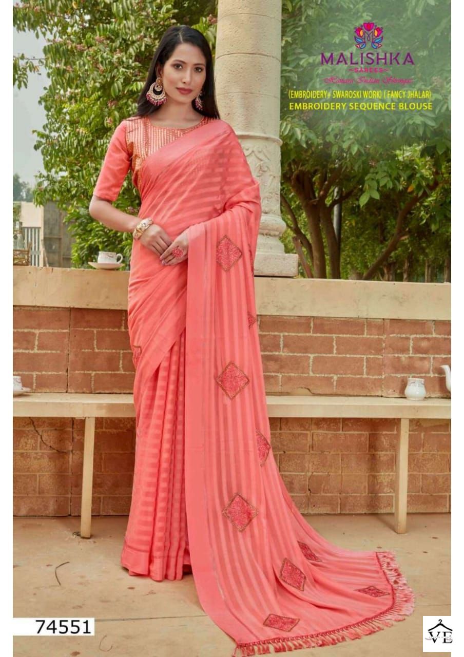 Malishka Sameera Wetless Kanepo Lining Wholesale Saree Catalog — Wholesale Sarees, MPA wholesale from Surat - Gallery Image 2