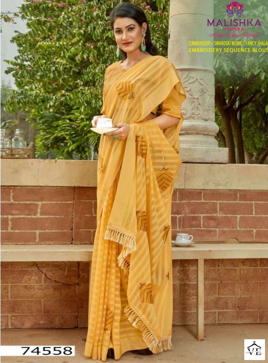 Malishka Sameera Wetless Kanepo Lining Wholesale Saree Catalog — Wholesale Sarees, MPA wholesale from Surat — view 1