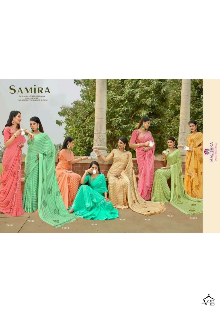Malishka Sameera Wetless Kanepo Lining Wholesale Saree Catalog — Wholesale Sarees, MPA wholesale from Surat — view 10