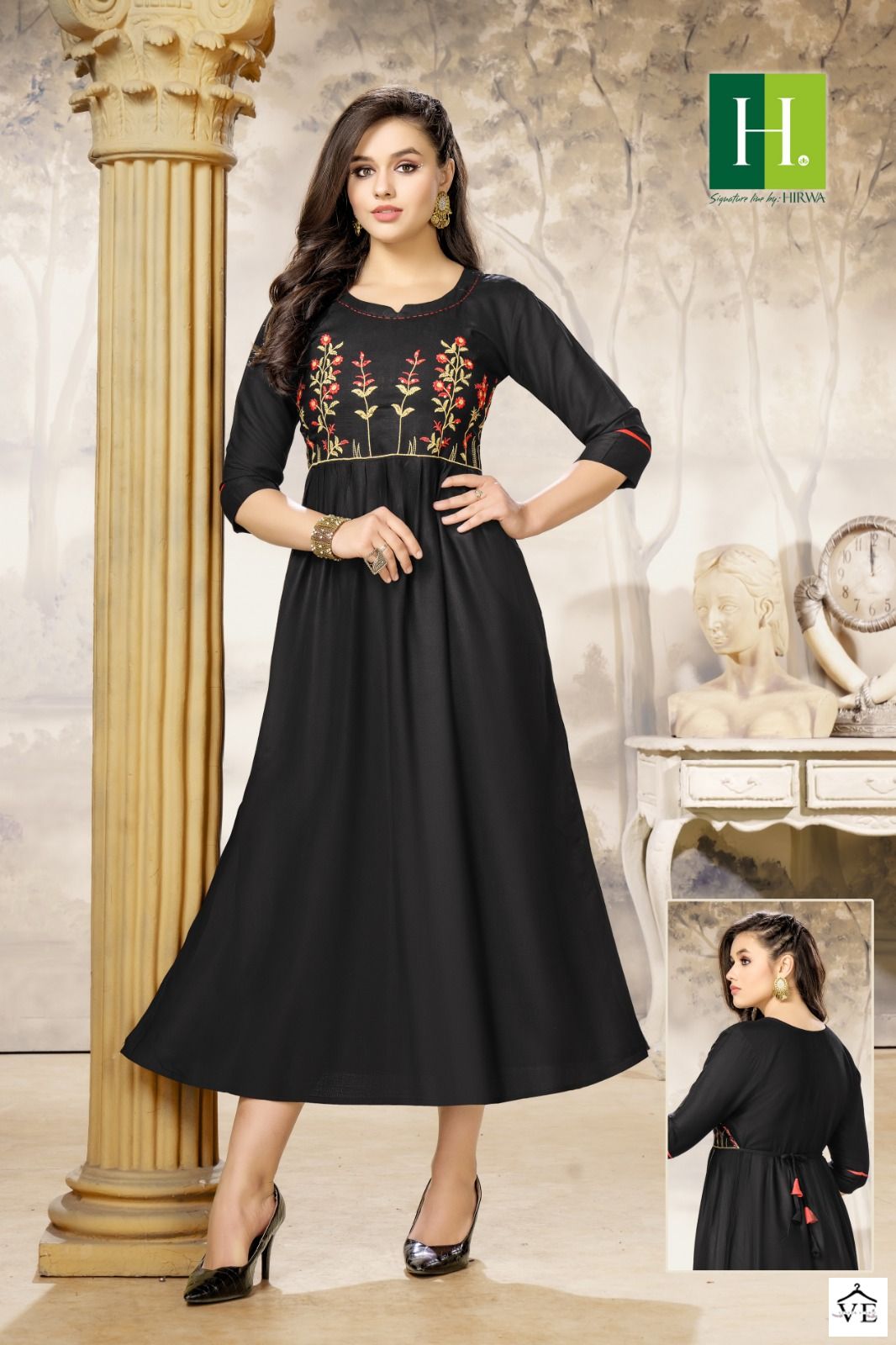 Hirwa Samiksha Heavy Rayon Slub Wholesale Long Kurti Catalog — Wholesale Kurtis, MPA wholesale from Surat - Gallery Image 2