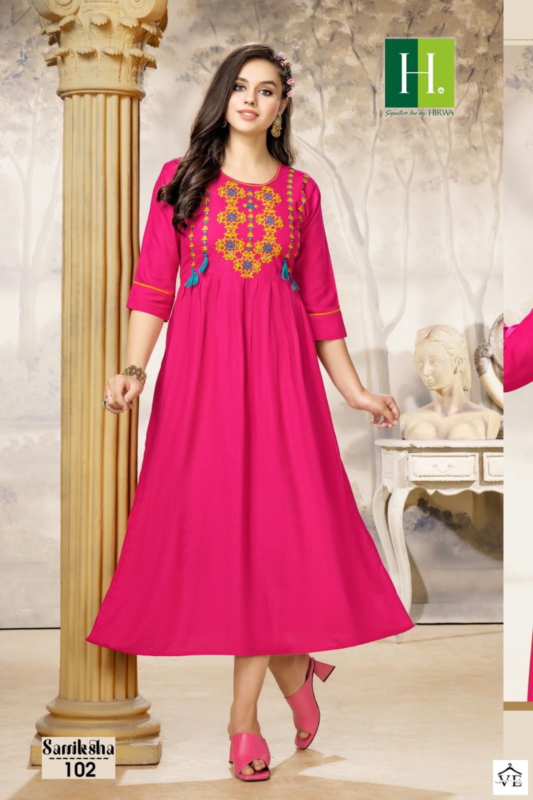 Hirwa Samiksha Heavy Rayon Slub Wholesale Long Kurti Catalog — Wholesale Kurtis, MPA wholesale from Surat - Gallery Image 3