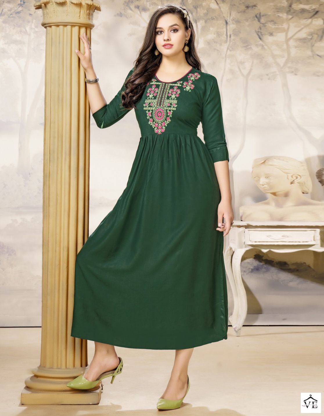 Hirwa Samiksha Heavy Rayon Slub Wholesale Long Kurti Catalog — Wholesale Kurtis, MPA wholesale from Surat — view 1