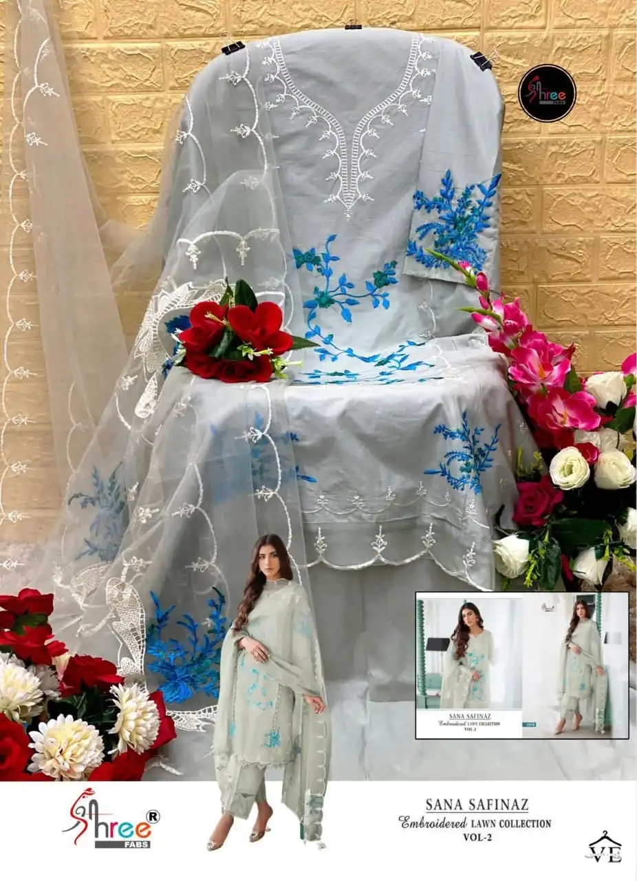 Shree Fabs Sana Safinaz Embroidered Lawn Dupatta Vol-02 Pure Lawn Cotton Wholesale Pakistani Suit Catalog — Wholesale Salwar Suits, MPA wholesale from Surat - Gallery Image 11