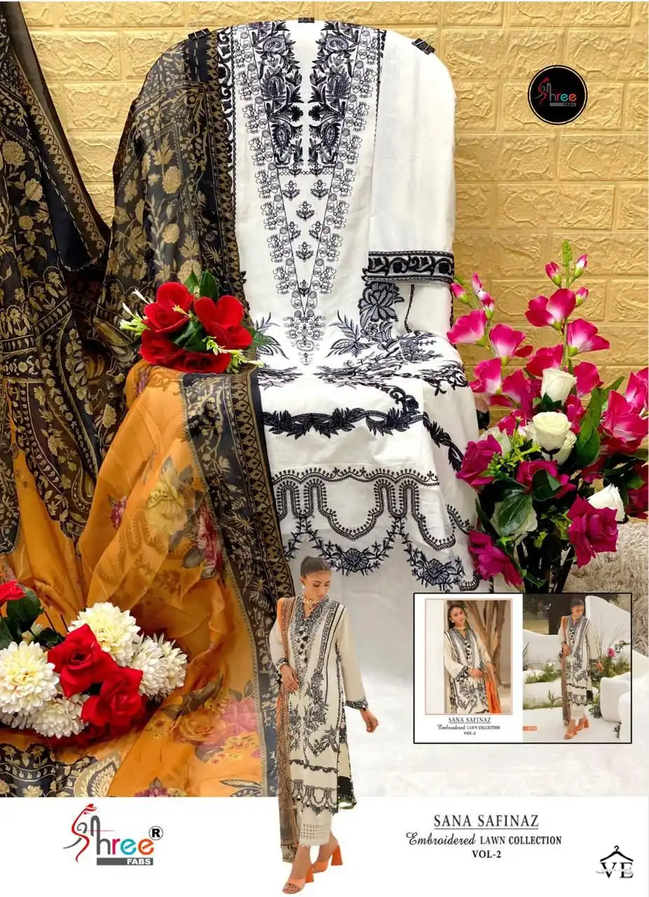 Shree Fabs Sana Safinaz Embroidered Lawn Dupatta Vol-02 Pure Lawn Cotton Wholesale Pakistani Suit Catalog — Wholesale Salwar Suits, MPA wholesale from Surat - Gallery Image 8