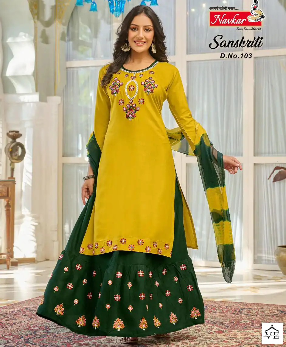 Navkar Sanskriti Rayon Wholesale Readymade Salwar Suit Catalog — Wholesale Salwar Suits, MPA wholesale from Surat — view 1