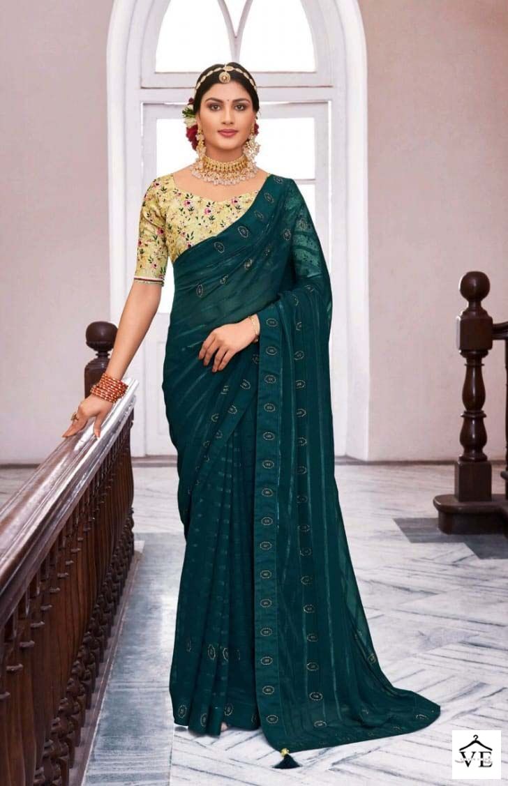 Right Women Savera Pure Georgate Wholesale Sarees Catalog — Wholesale Sarees, MPA wholesale from Surat - Gallery Image 2