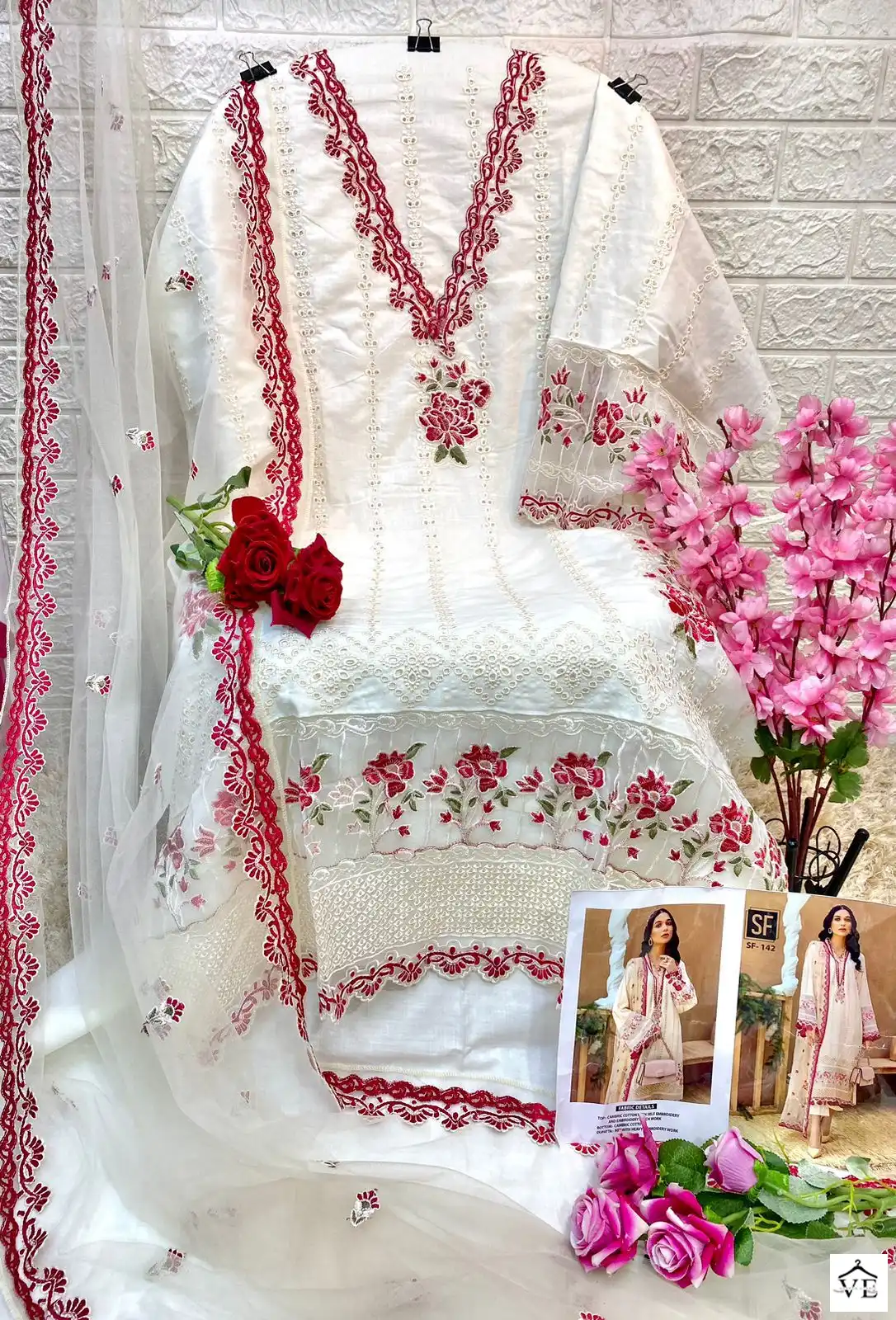 Vardan Ethnic SF-142 Cambric Cotton Wholesale Pakistani Suits — Wholesale Salwar Suits, MPA wholesale from Surat - Gallery Image 2