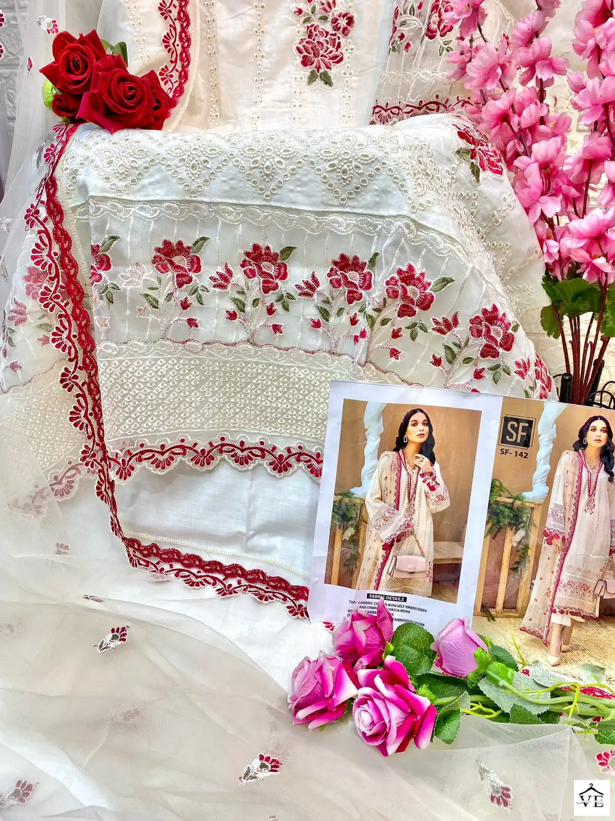 Vardan Ethnic SF-142 Cambric Cotton Wholesale Pakistani Suits — Wholesale Salwar Suits, MPA wholesale from Surat - Gallery Image 3