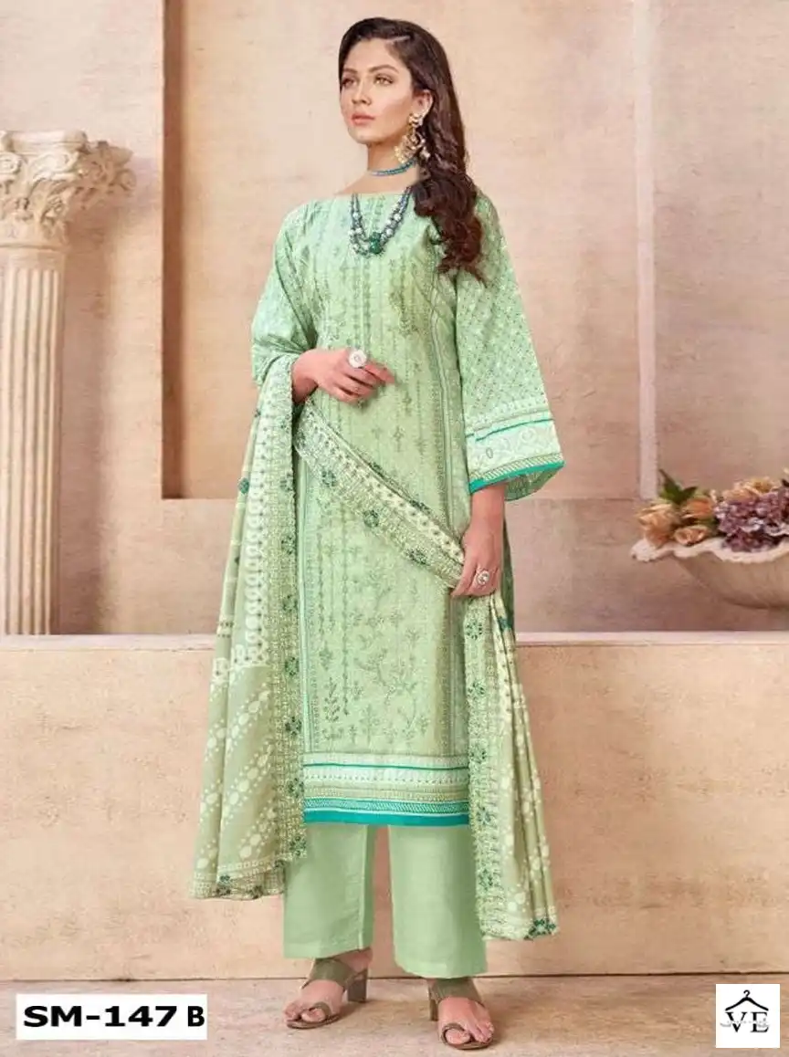 Sana Maryam Sm-137 Lawn Cotton Wholesale Pakistani Suit Catalog — Wholesale Salwar Suits, MPA wholesale from Surat — view 1