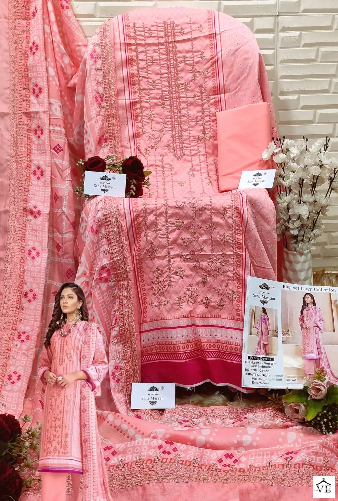 Sana Maryam Sm-137 Lawn Cotton Wholesale Pakistani Suit Catalog — Wholesale Salwar Suits, MPA wholesale from Surat — view 8