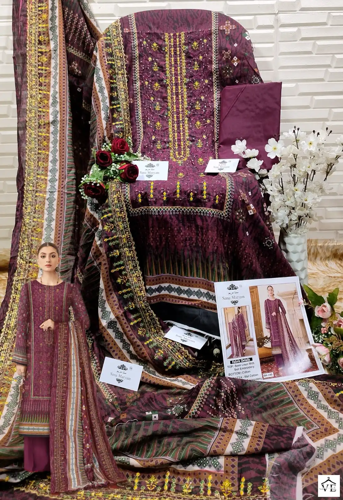 Sana Maryam Sm150 Semi Lawn Wholesale Pakistani Salwar Suit Catalog — Wholesale Salwar Suits, MPA wholesale from Surat - Gallery Image 3
