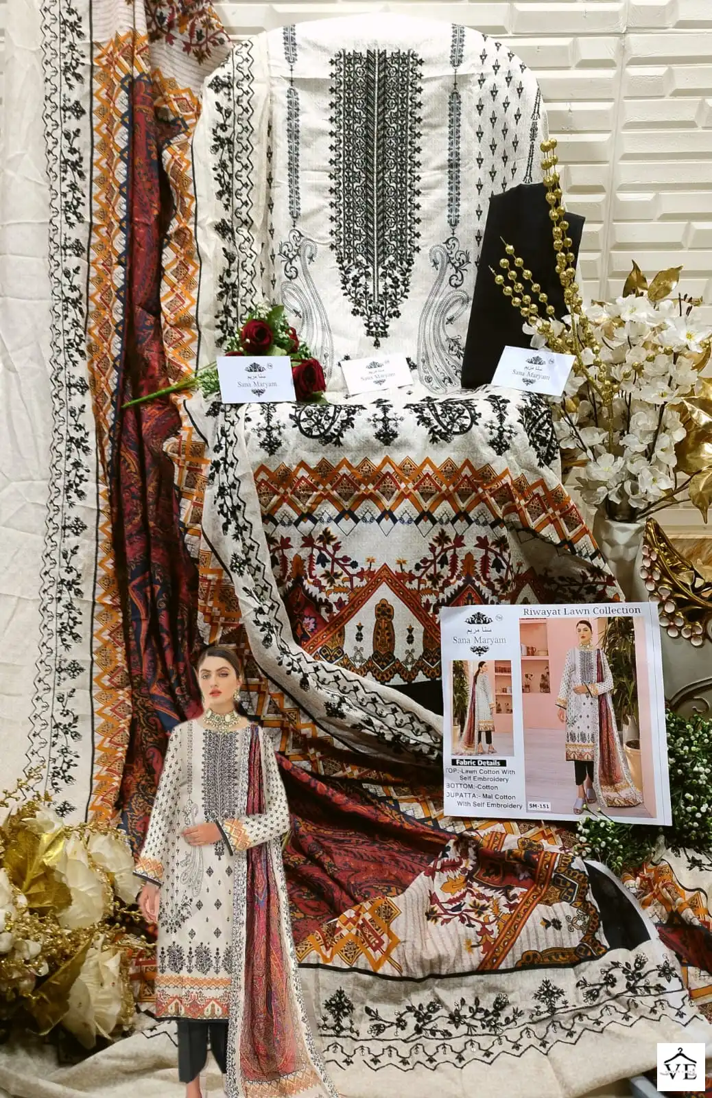 Sana Maryam Sm 151 Semi Lawn Cotton Wholesale Pakistani Salwar Suit Catalog — Wholesale Salwar Suits, MPA wholesale from Surat — view 4