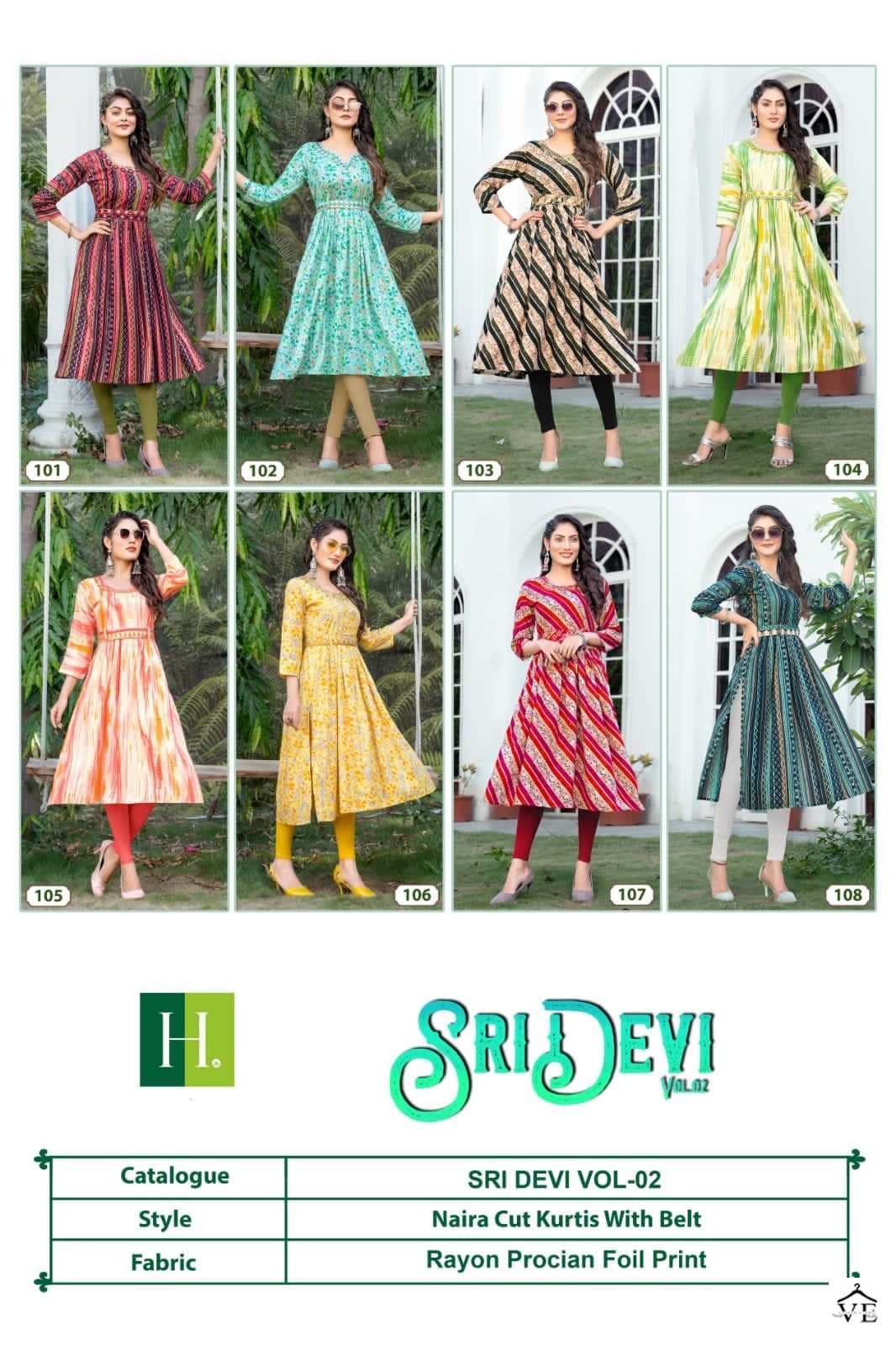 Hirwa Sridevi Vol 2 Heavy Rayon Wholesale Long Kurtis Catalog — Wholesale Kurtis, MPA wholesale from Surat — view 9