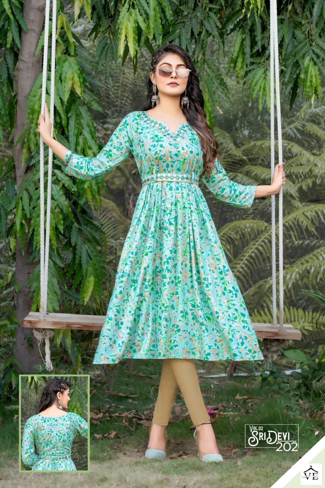 Hirwa Sridevi Vol 2 Heavy Rayon Wholesale Long Kurtis Catalog — Wholesale Kurtis, MPA wholesale from Surat — view 8