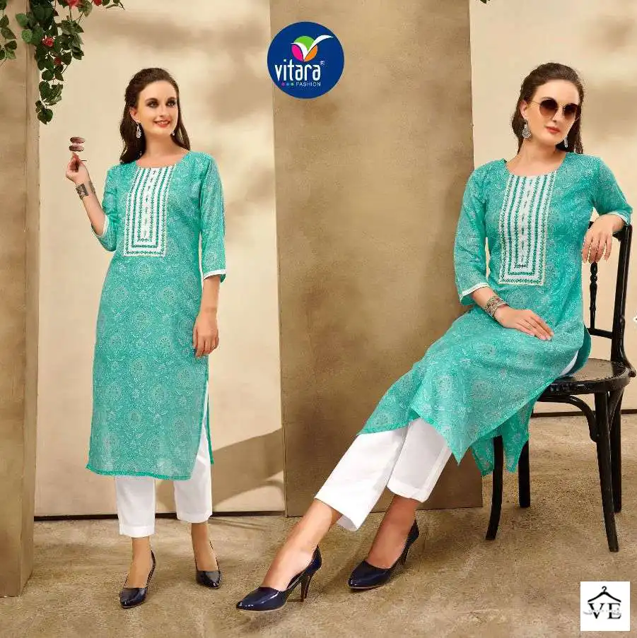 Vitara Sunshine Pure Mul Mul Wholesale Kurti With Pant Catalog — Wholesale Kurtis, MPA wholesale from Surat — view 3