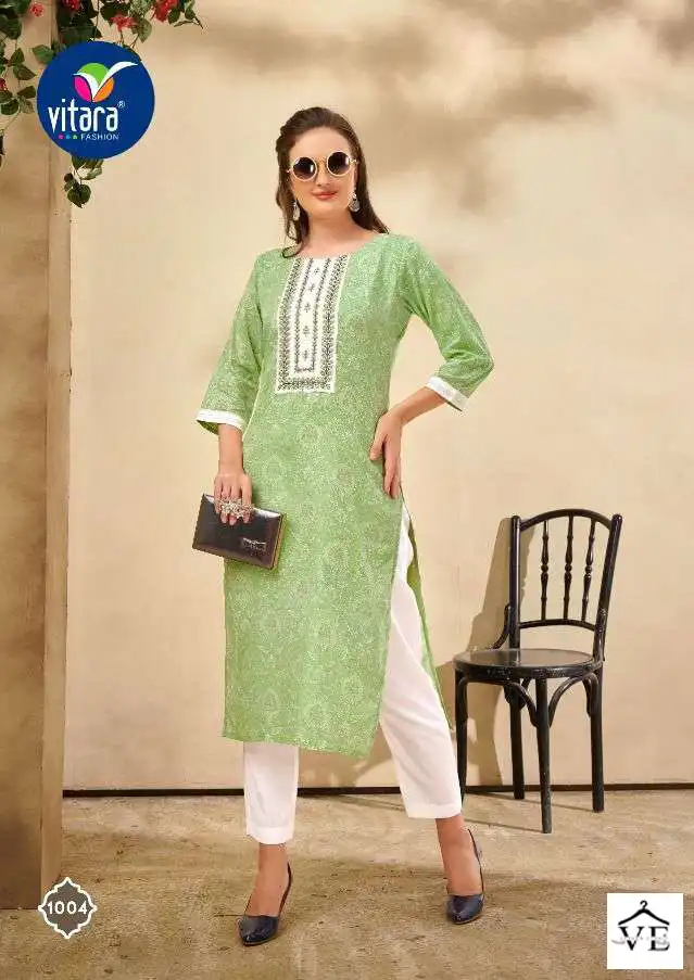 Vitara Sunshine Pure Mul Mul Wholesale Kurti With Pant Catalog — Wholesale Kurtis, MPA wholesale from Surat — view 4