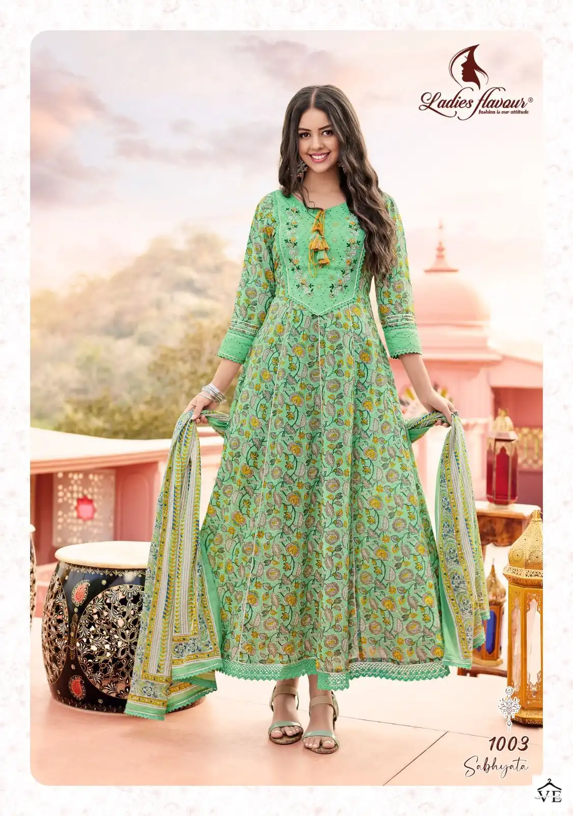 Ladies Flavour Sabhyata Pure Cotton Wholesale Gown With Dupatta Catalog — Wholesale Salwar Suits, MPA wholesale from Surat - Gallery Image 3