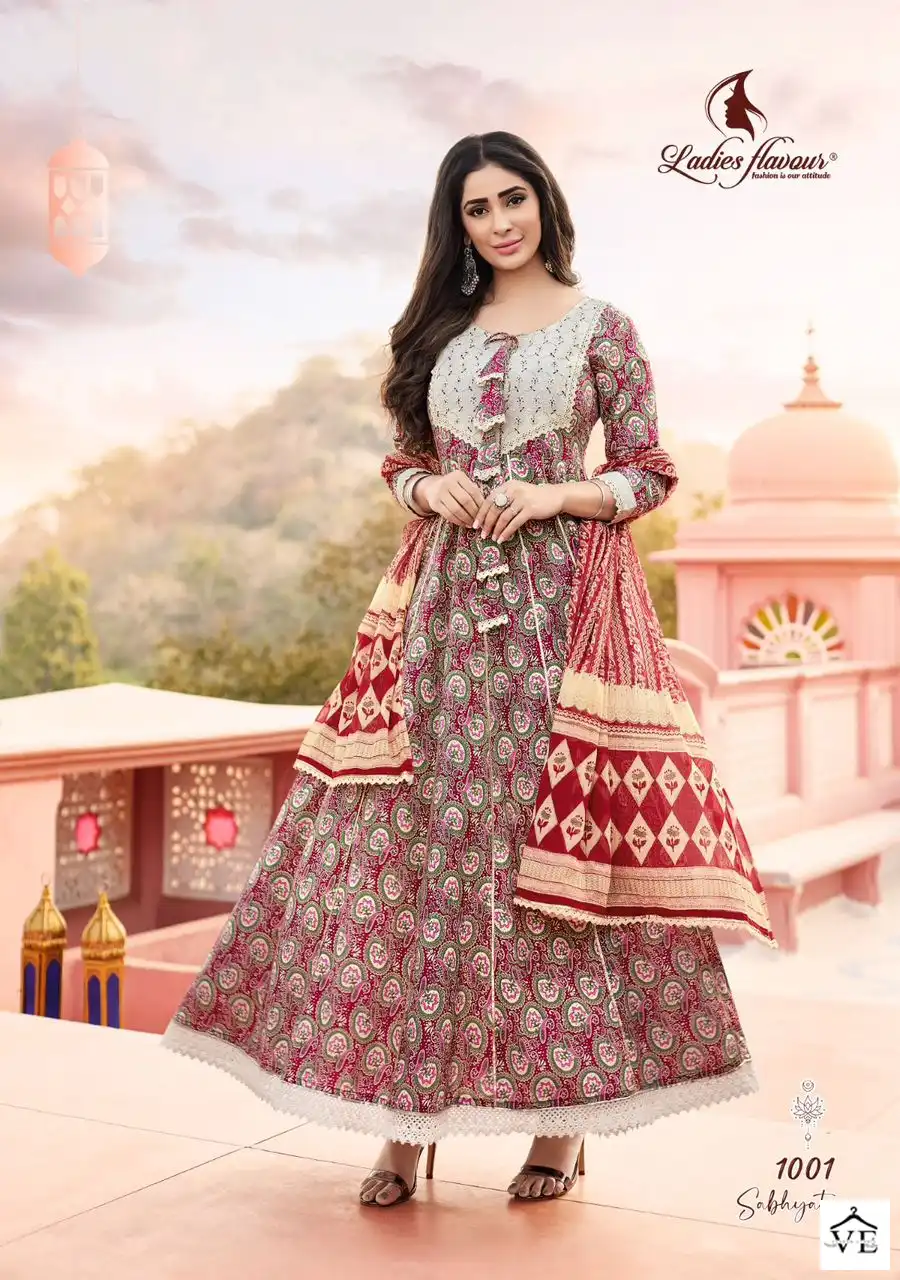 Ladies Flavour Sabhyata Pure Cotton Wholesale Gown With Dupatta Catalog — Wholesale Salwar Suits, MPA wholesale from Surat - Gallery Image 2