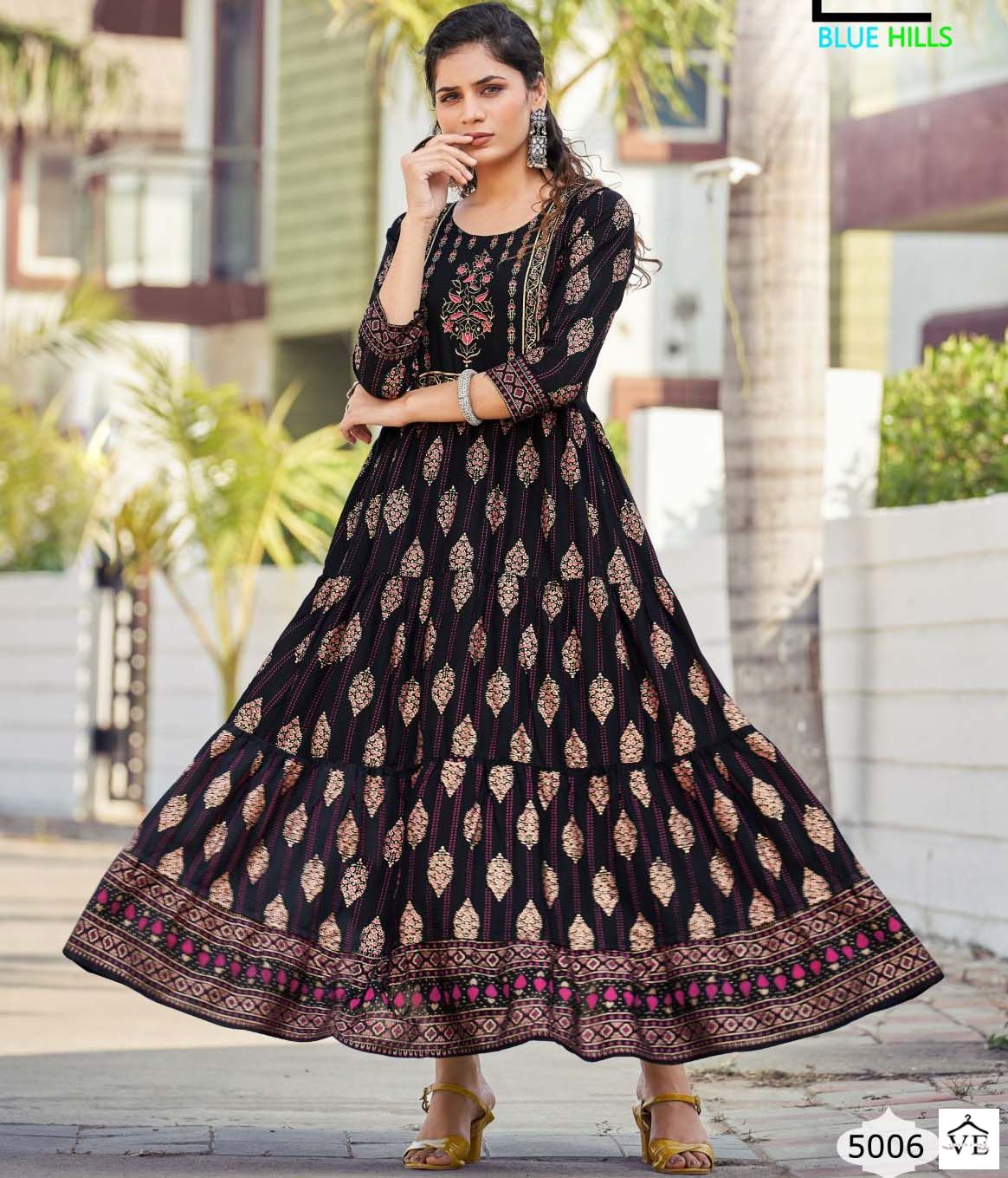Blue Hills Sandwich Vol 5 Rayon Slub Wholesale Long Gown Catalog — Wholesale Kurtis, MPA wholesale from Surat — view 1
