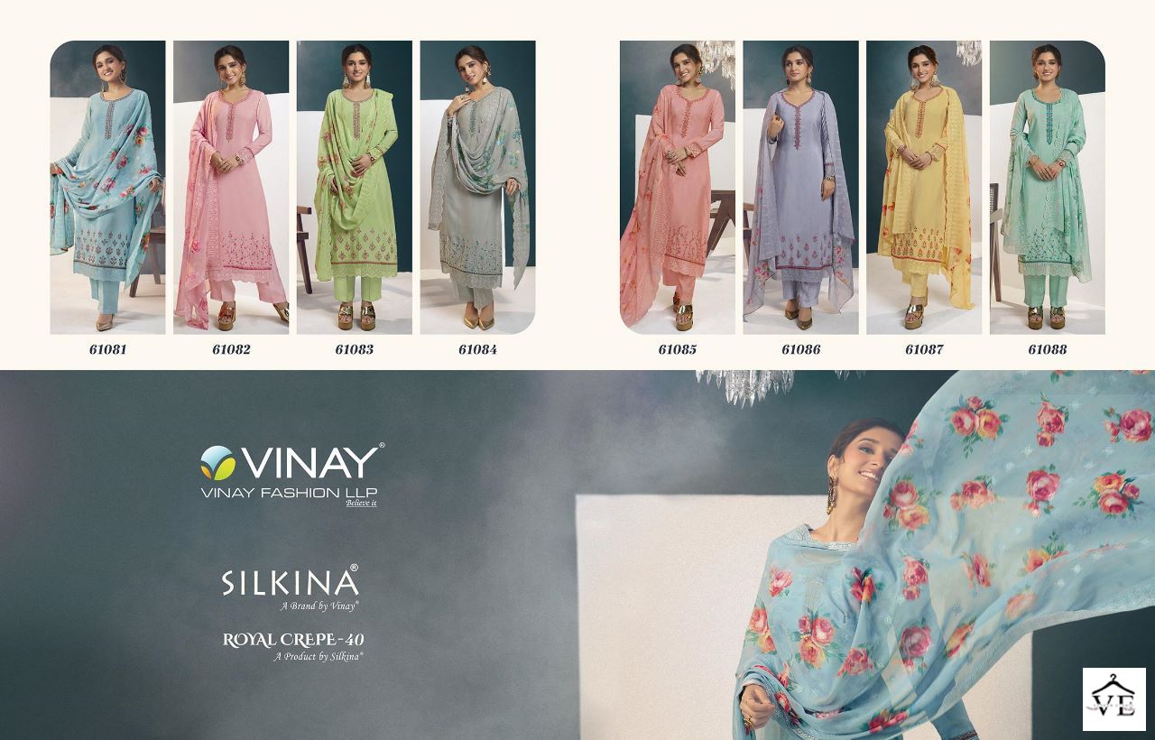 Vinay Fashion Silkina Royal Crepe 40 Royal Crepe Wholesale Designer Salwar Suit Catalog — Wholesale Salwar Suits, MPA wholesale from Surat — view 9