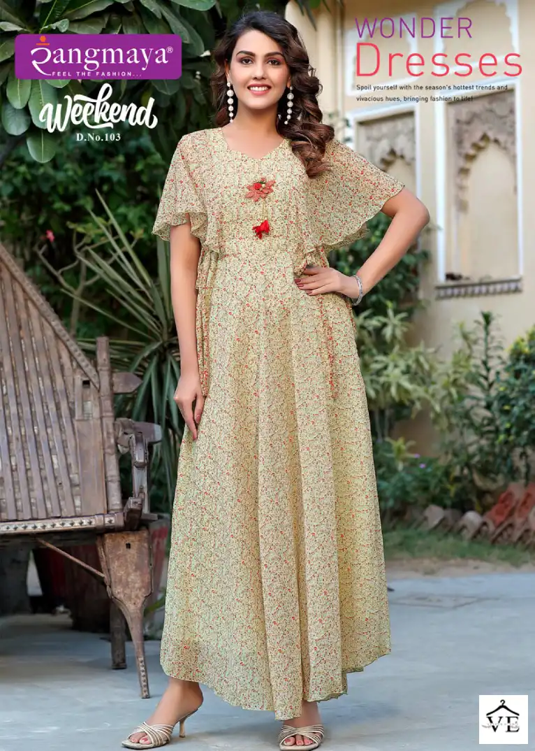 Vardan Ethnic Weekend Chiffon Wholesale Long Kurtis Catalog — Wholesale Kurtis, MPA wholesale from Surat — view 1