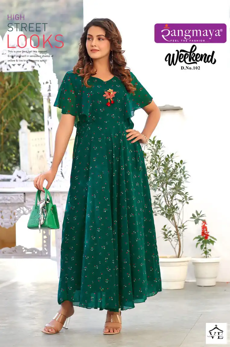 Vardan Ethnic Weekend Chiffon Wholesale Long Kurtis Catalog — Wholesale Kurtis, MPA wholesale from Surat — view 3
