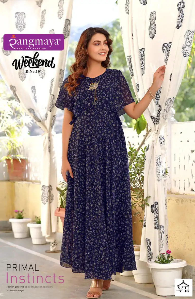 Vardan Ethnic Weekend Chiffon Wholesale Long Kurtis Catalog — Wholesale Kurtis, MPA wholesale from Surat — view 4