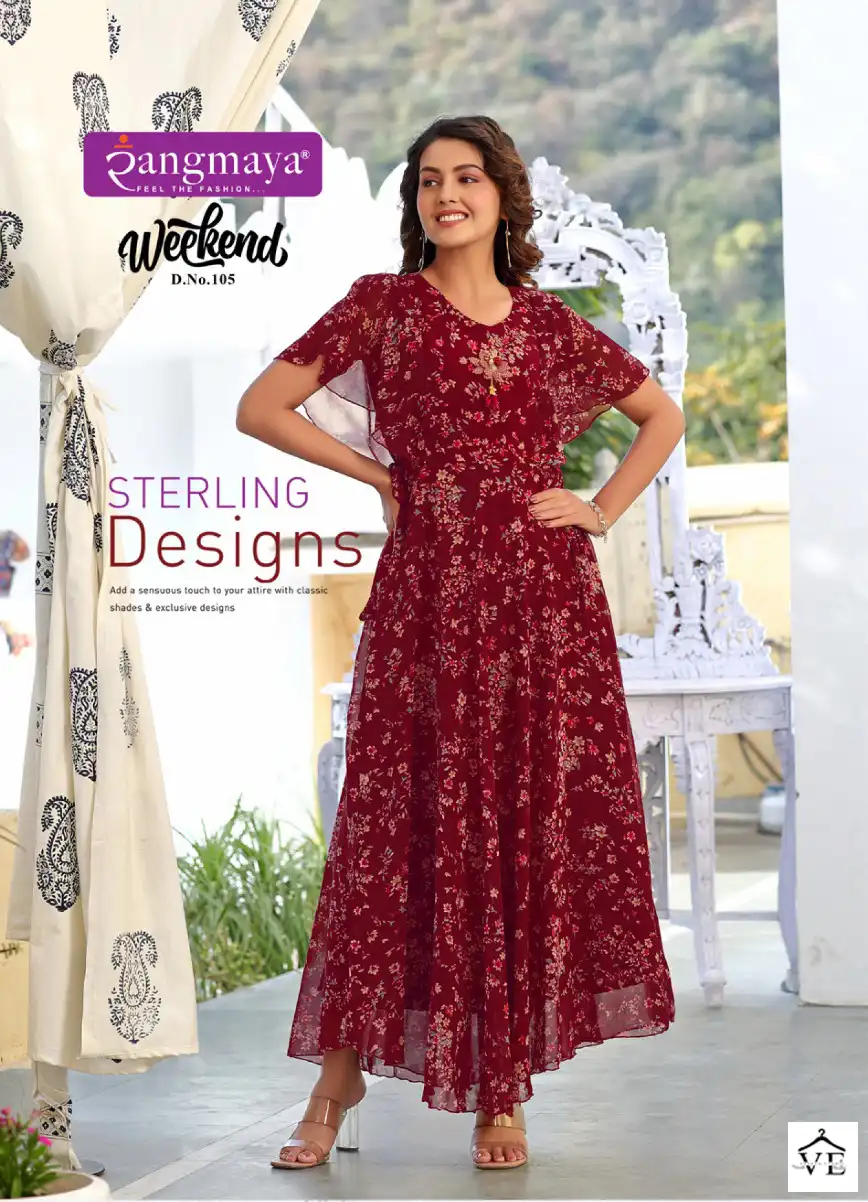 Vardan Ethnic Weekend Chiffon Wholesale Long Kurtis Catalog — Wholesale Kurtis, MPA wholesale from Surat — view 5