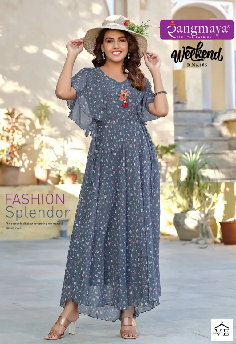 Vardan Ethnic Weekend Chiffon Wholesale Long Kurtis Catalog — Wholesale Kurtis, MPA wholesale from Surat — view 7