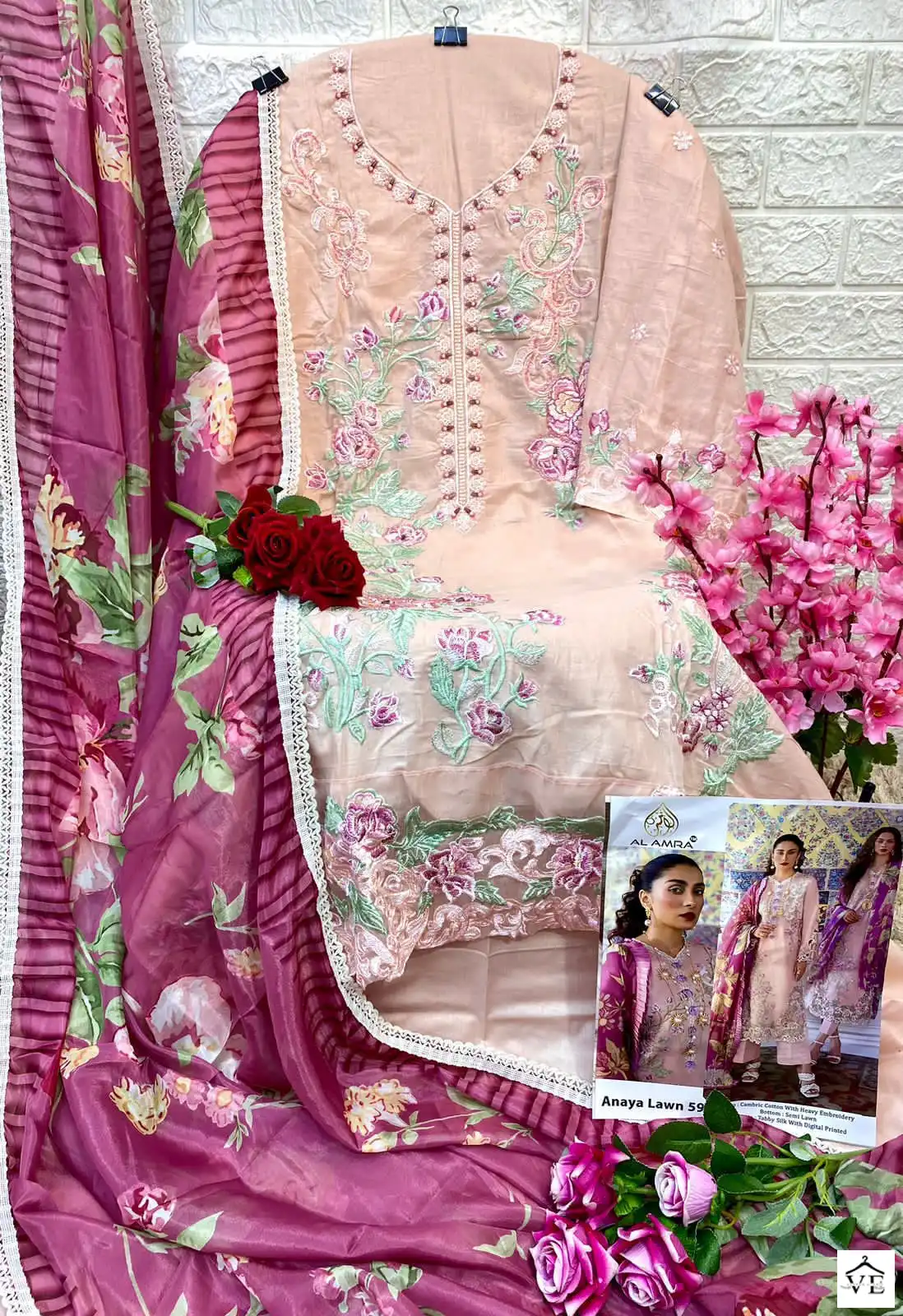 Al Amra ZF Anaya Lawn 59 Cambric Cotton Wholesale Pakistani Suit — Wholesale Salwar Suits, MPA wholesale from Surat - Gallery Image 2