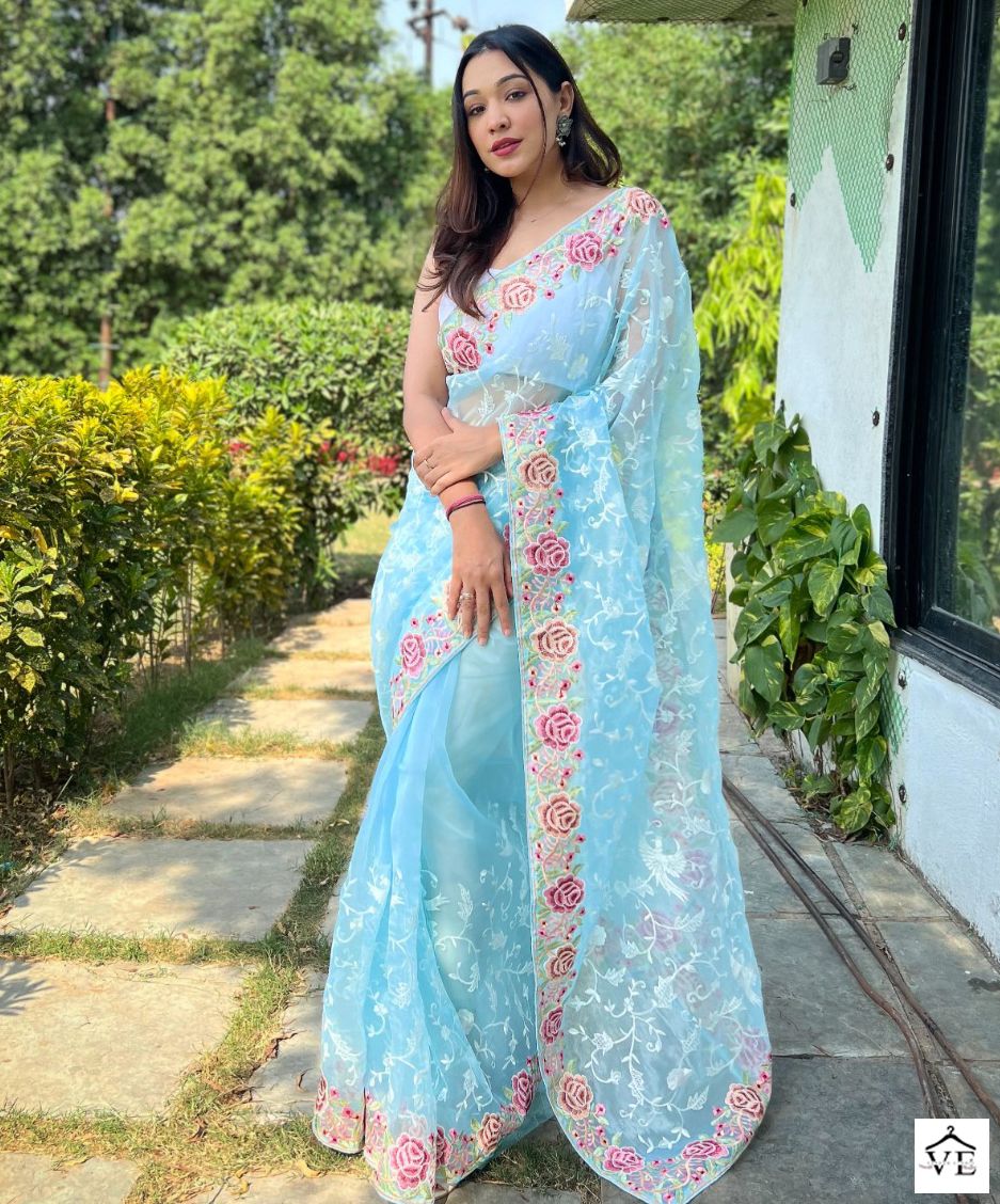 Shree Trends Zoya Organza Wholesale Designer Sarees Catalog — Wholesale Sarees, MPA wholesale from Surat — view 1