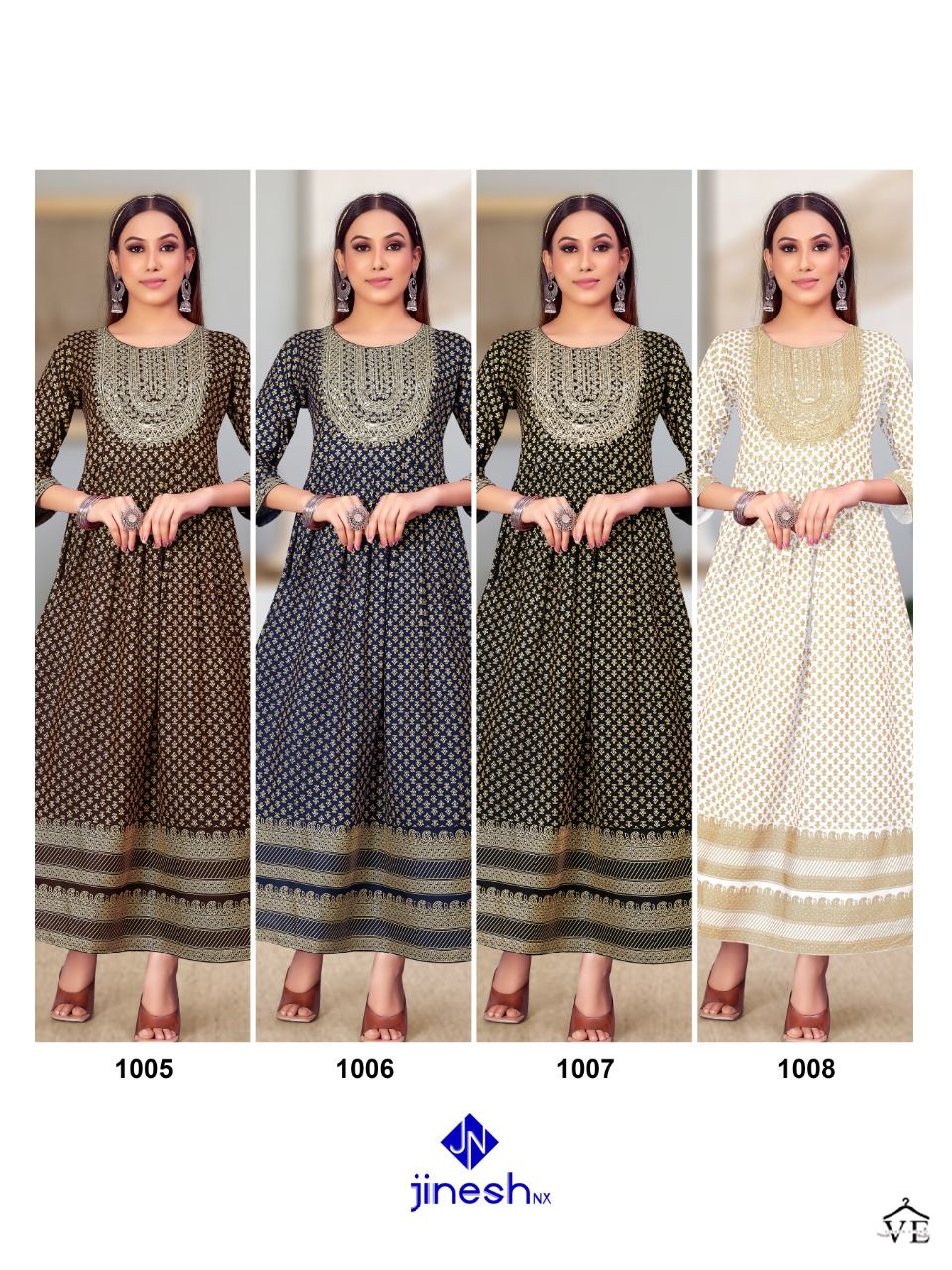 Jinesh Nx Mitali Series 1001-1008 Heavy Rayon Wholesale Long Kurtis Catalog — Wholesale Kurtis, MPA wholesale from Surat — view 10
