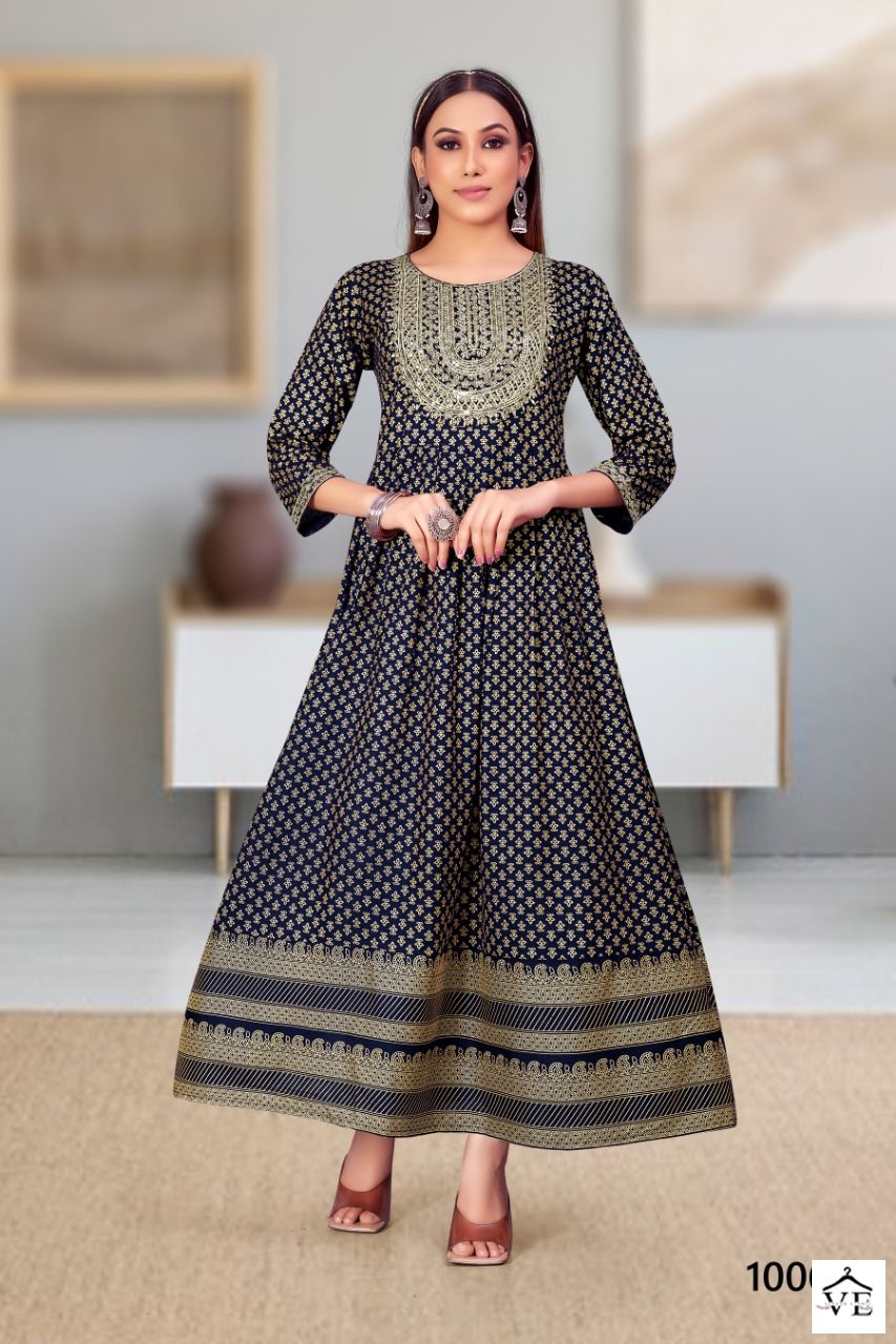 Jinesh Nx Mitali Series 1001-1008 Heavy Rayon Wholesale Long Kurtis Catalog — Wholesale Kurtis, MPA wholesale from Surat - Gallery Image 2