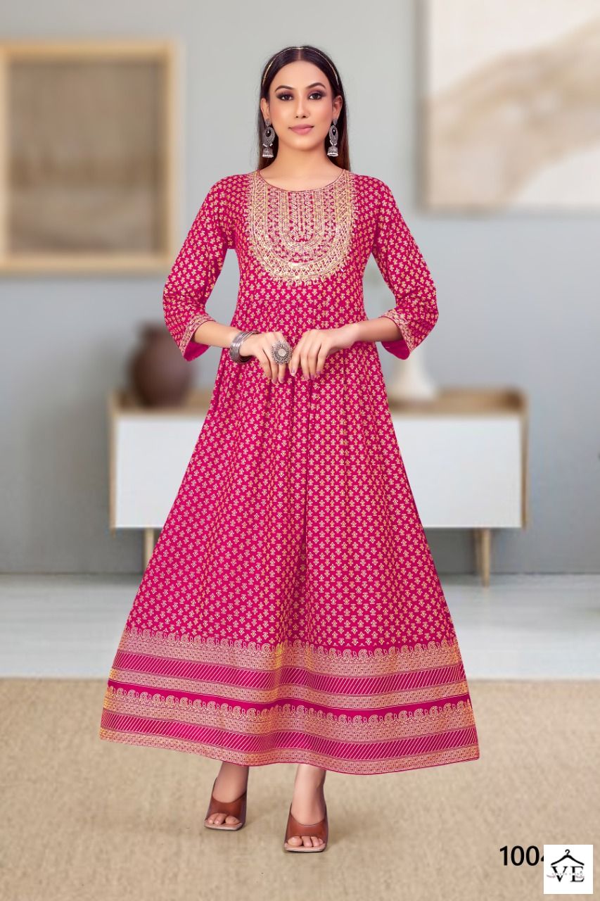 Jinesh Nx Mitali Series 1001-1008 Heavy Rayon Wholesale Long Kurtis Catalog — Wholesale Kurtis, MPA wholesale from Surat - Gallery Image 7