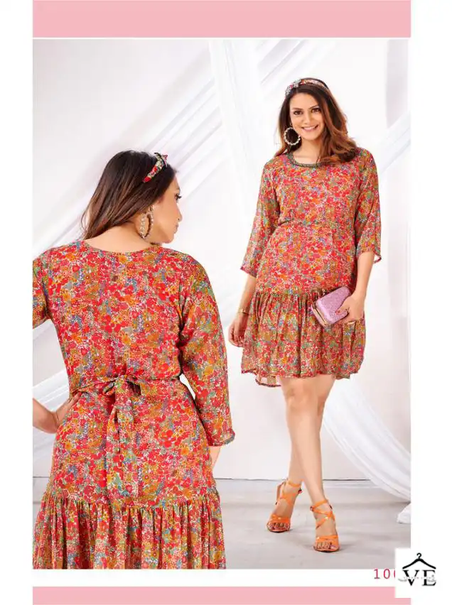 Poonam Designer Wild Flower Soft Georgette Wholesale Tunics Catalog — Wholesale Kurtis, MPA wholesale from Surat - Gallery Image 2