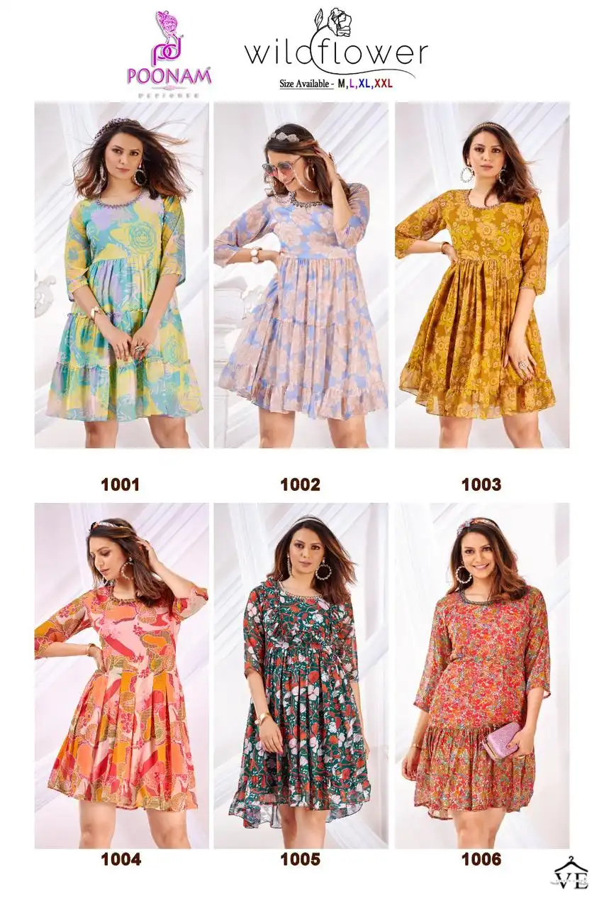 Poonam Designer Wild Flower Soft Georgette Wholesale Tunics Catalog — Wholesale Kurtis, MPA wholesale from Surat — view 6
