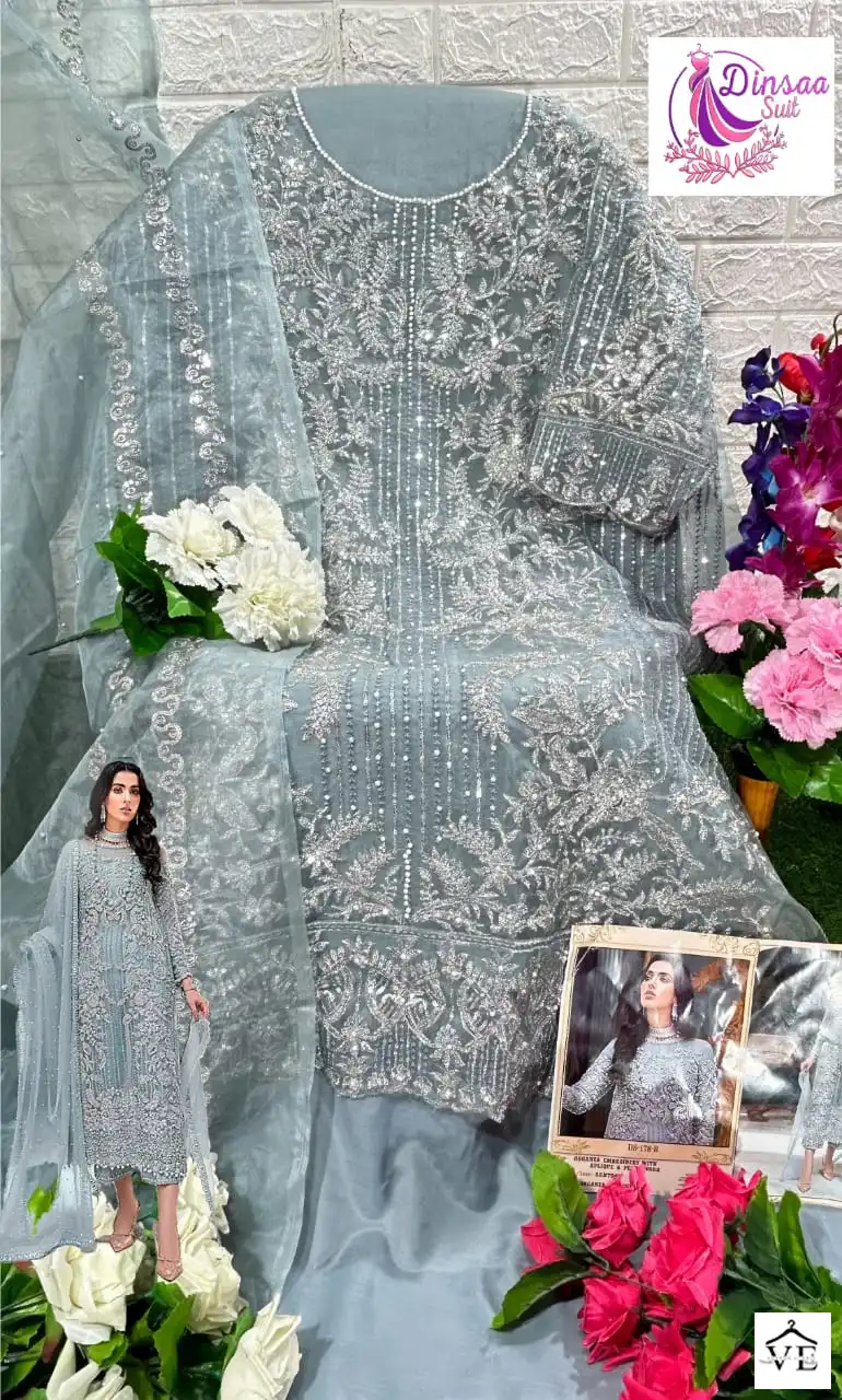Dinsaa 178 Organza Wholesale Pakistani Salwar Suit Catalog — Wholesale Salwar Suits, MPA wholesale from Surat - Gallery Image 5