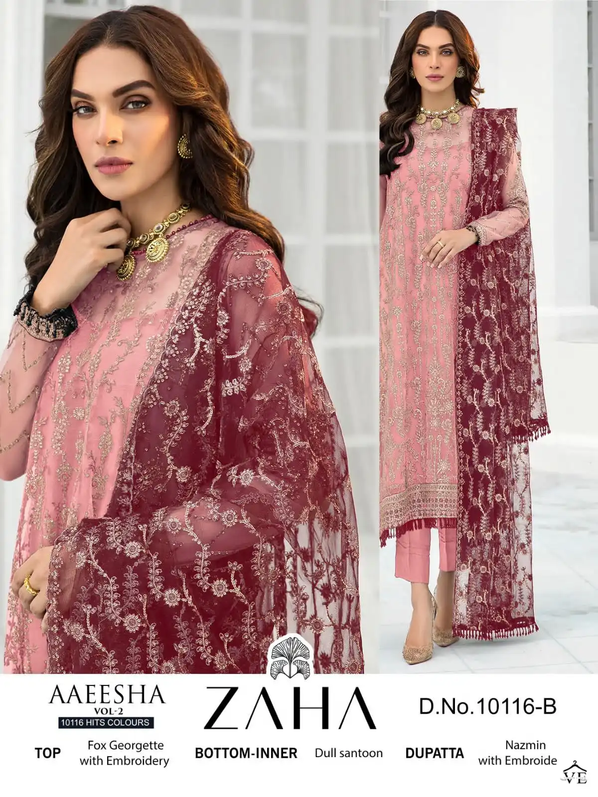 Zaha Aaeesha Vol 2 Georgette Wholesale Pakistani Salwar Suit Catalog — Wholesale Salwar Suits, MPA wholesale from Surat - Gallery Image 2