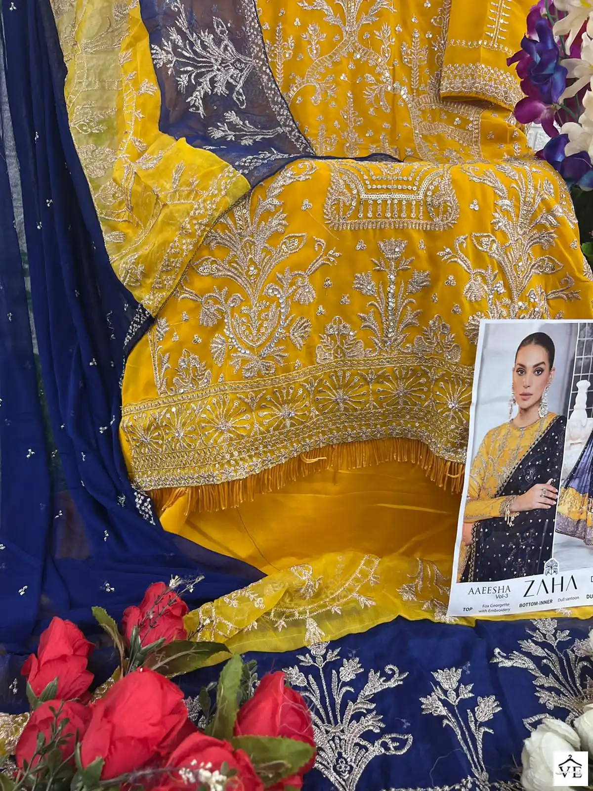 Zaha Aaeesha Vol 3 Georgette Wholesale Pakistani Salwar Suit Catalog — Wholesale Salwar Suits, MPA wholesale from Surat - Gallery Image 9