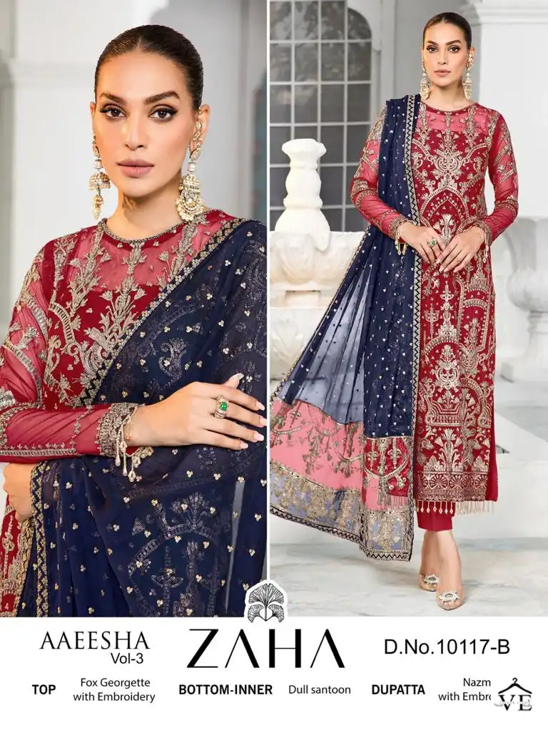 Zaha Aaeesha Vol 3 Georgette Wholesale Pakistani Salwar Suit Catalog — Wholesale Salwar Suits, MPA wholesale from Surat - Gallery Image 4