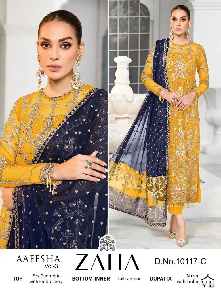 Zaha Aaeesha Vol 3 Georgette Wholesale Pakistani Salwar Suit Catalog — Wholesale Salwar Suits, MPA wholesale from Surat - Gallery Image 7