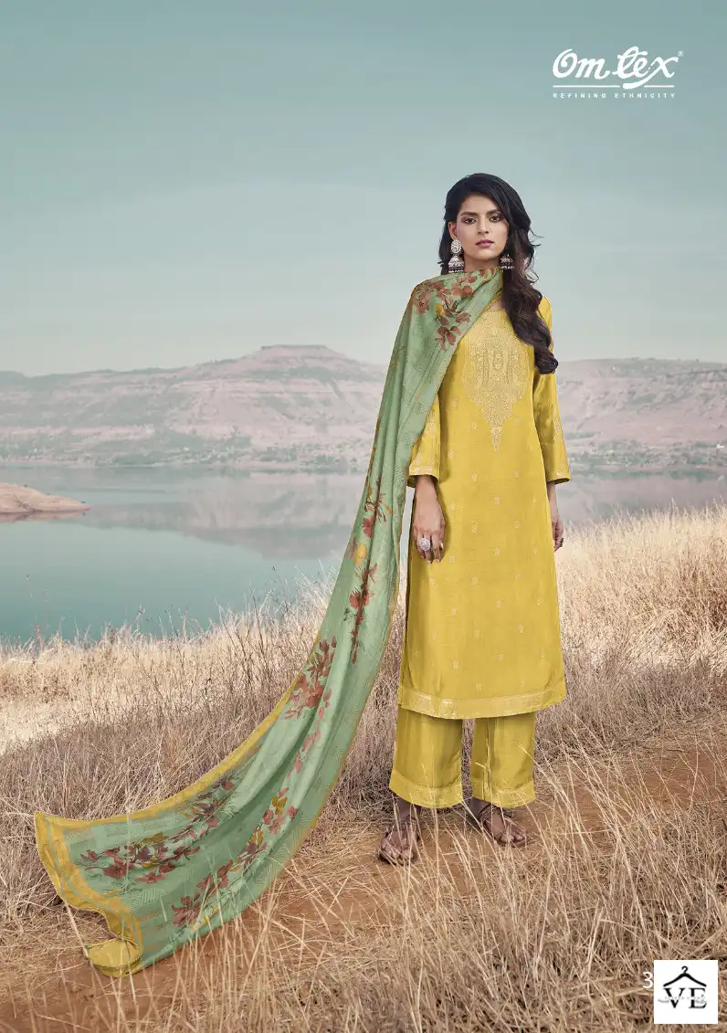 Omtex Aamod-2 Muslin Jacquard Wholesale Salwar Suit Catalog — Wholesale Salwar Suits, MPA wholesale from Surat - Gallery Image 6