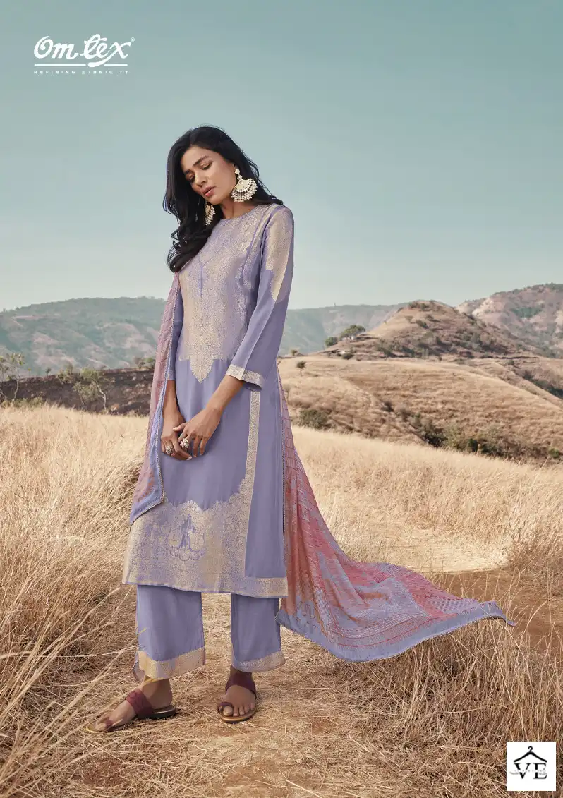 Omtex Aamod-2 Muslin Jacquard Wholesale Salwar Suit Catalog — Wholesale Salwar Suits, MPA wholesale from Surat - Gallery Image 2