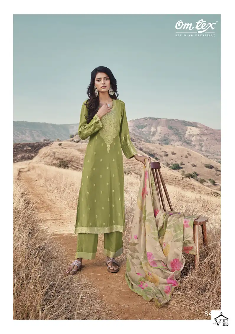 Omtex Aamod-2 Muslin Jacquard Wholesale Salwar Suit Catalog — Wholesale Salwar Suits, MPA wholesale from Surat - Gallery Image 4