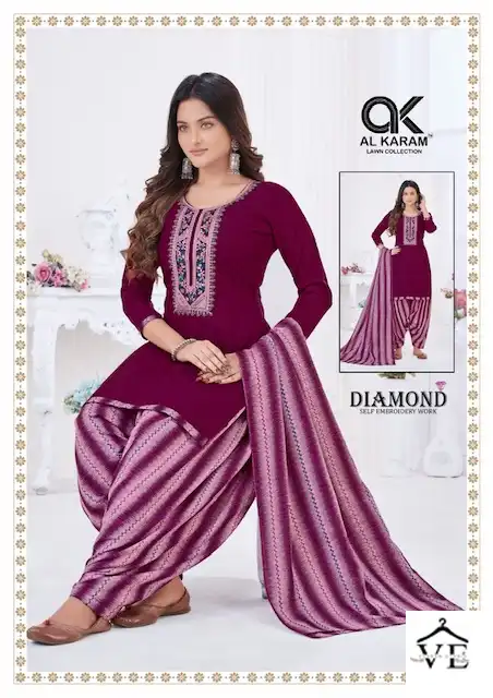 Al Karam Diamond Vol 4 Pure Soft Cotton Wholesale Salwar Suit Catalog — Wholesale Salwar Suits, Alkaram wholesale from Surat - Gallery Image 7