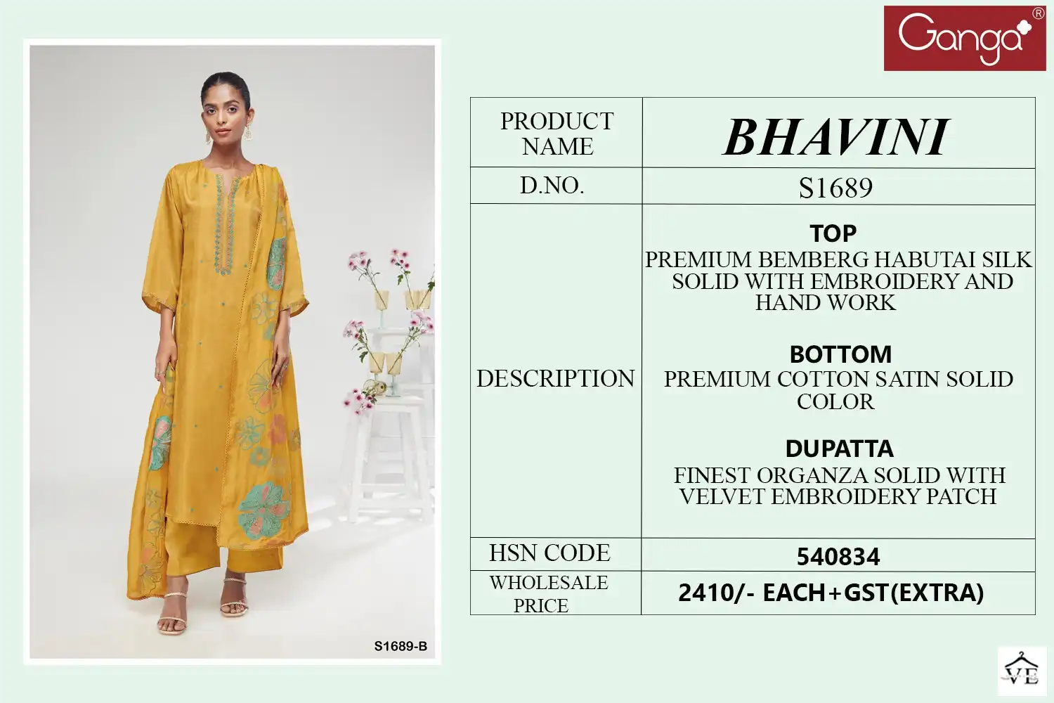 Ganga Bhavini 1689 Premium Bemberg Habutai Silk Wholesale Designer Salwar Suit Catalog — Wholesale Salwar Suits, Ganga wholesale from Surat - Gallery Image 3