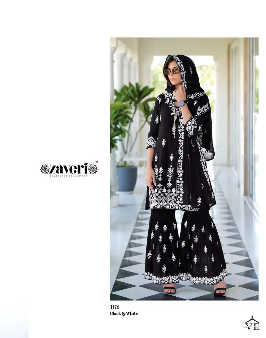 Zaveri Black White Pure Mal Mal Wholesale Designer Readymade Salwar Suit Catalog — Wholesale Salwar Suits, MPA wholesale from Surat - Gallery Image 2